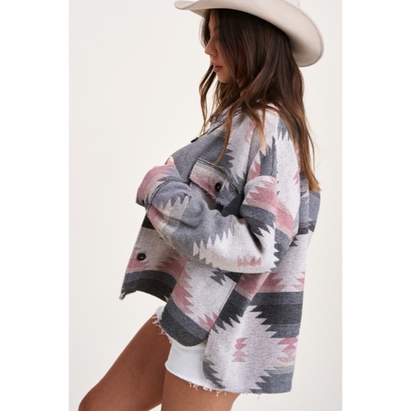 SOLD OUT Eldora Aztec Tribal Distressed Western Shacket - Picture 5 of 7